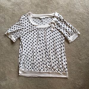 H&M cream and navy polka dot blouse top Medium