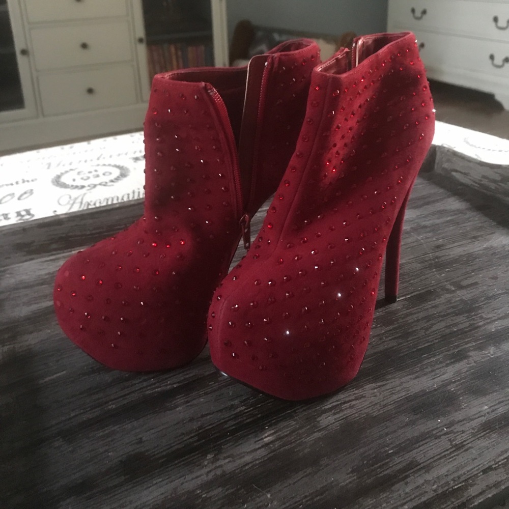 Red rhinestone stiletto booties