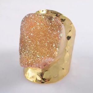 Natural agate titanium Druzy ring gold plated 6.5
