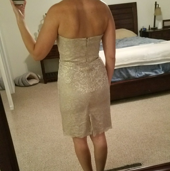 David's Bridal Strapless Gold Lace Dress - Picture 2 of 5