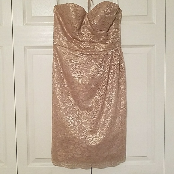 David's Bridal Strapless Gold Lace Dress - Picture 3 of 5