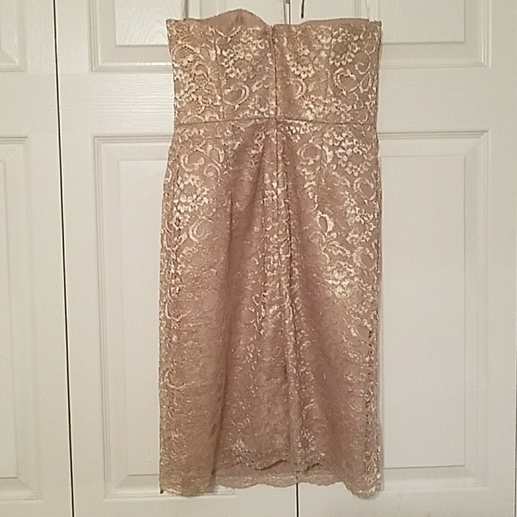 David's Bridal Strapless Gold Lace Dress - Picture 4 of 5