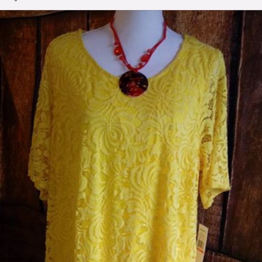 NWT PLUS SZ 1X YELLOW Lace Dress by Sharagano