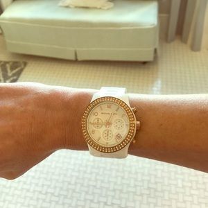 White ceramic Michael Kors watch w crystal bezel