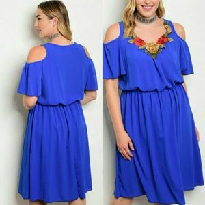 Plus Size Cold Shoulder Royal Blue Dress