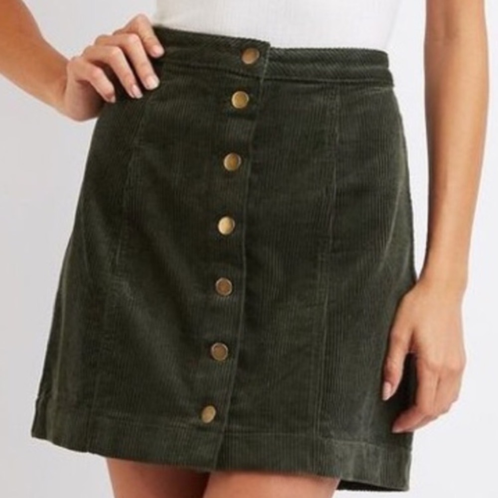 Army Green Button Front Skirt