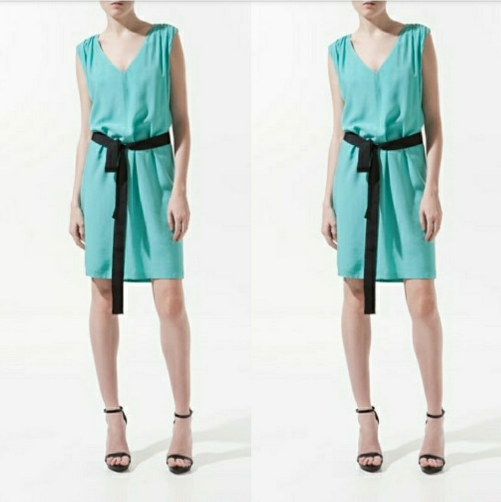 Zara bright sleeveless dress with ribbon belt!