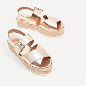 Zara Leather Shoes with Jute Platform
