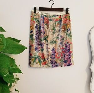 Anthropologie watercolor linen floral skirt