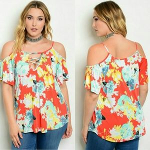 Multi Colored Cold Shoulder Top Plus Size