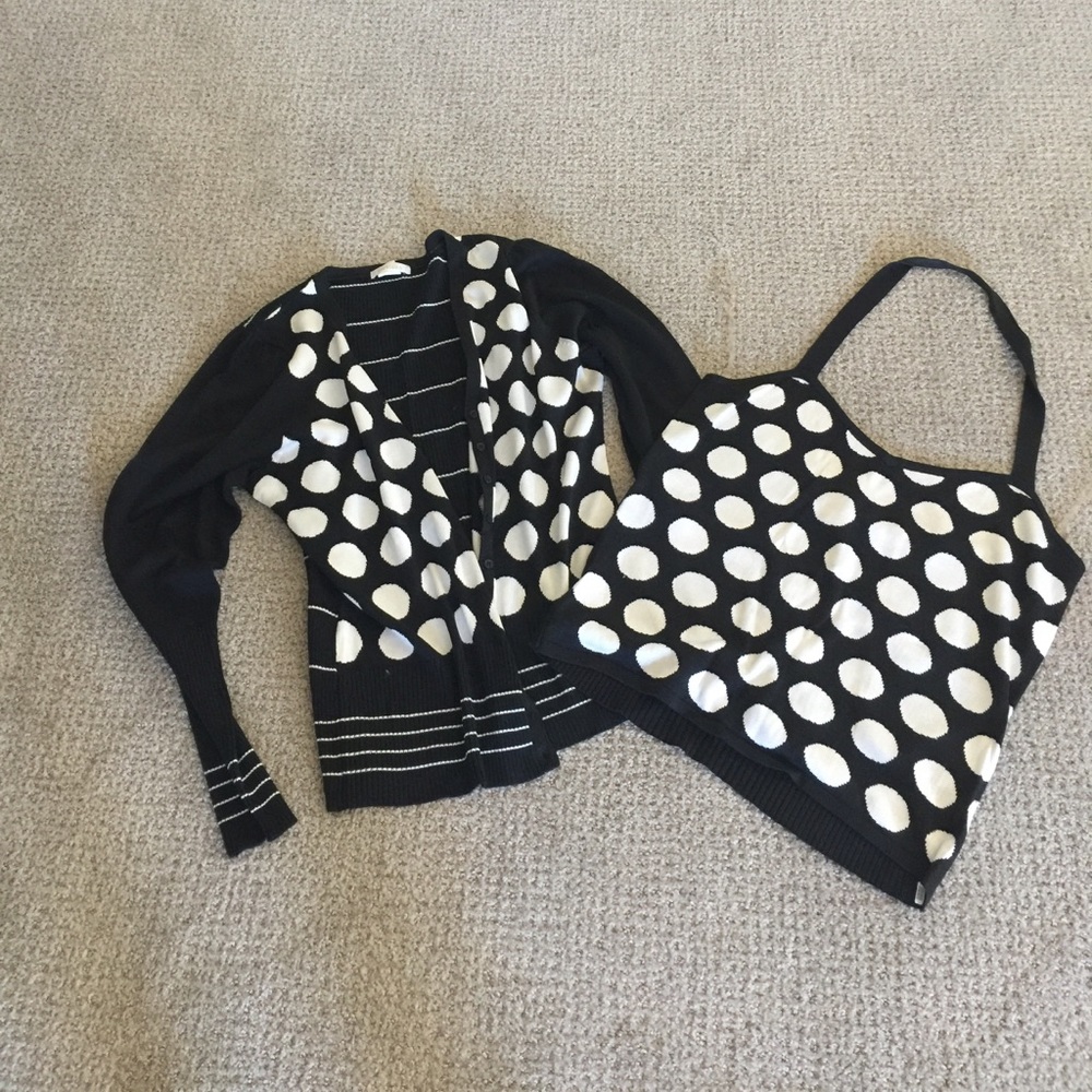 Black-and-white polkadot sweater set