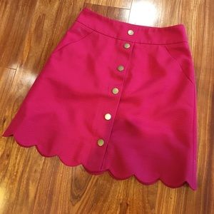 J Crew skirt, red scalloped - button detail