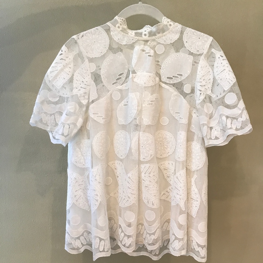 Anthropologie HD In Paris Lily Lemon Lace blouse