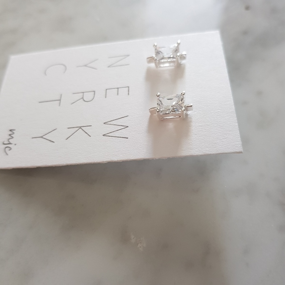 New Emerald Cut CZ Earring Studs - Picture 2 of 5