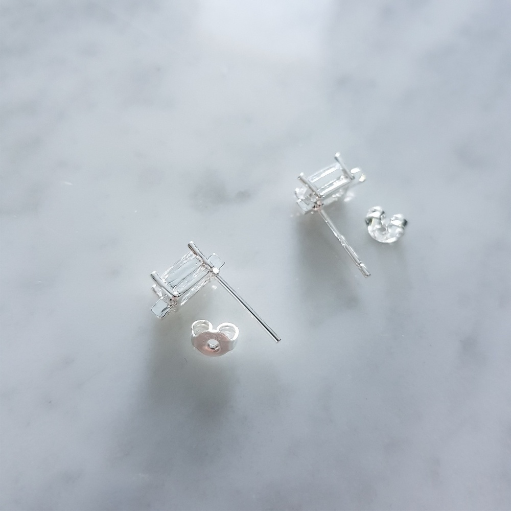 New Emerald Cut CZ Earring Studs - Picture 3 of 5