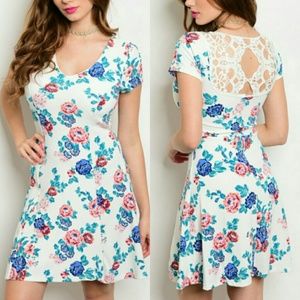 Ivory Floral Laced Back Dress
