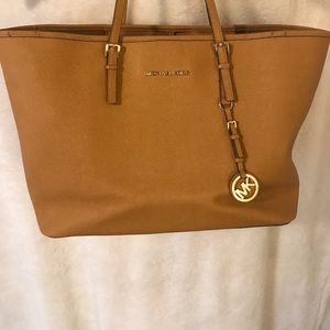 Michael Kors Brown PVC Logo Jet Set Large Tote Bag