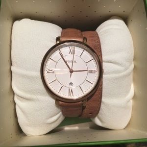 Fossil leather, double-wrap watch