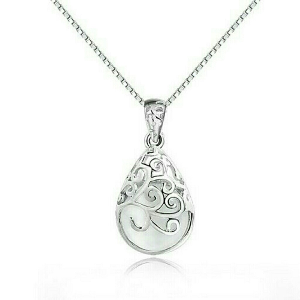 Sterling silver opal pear drop necklace