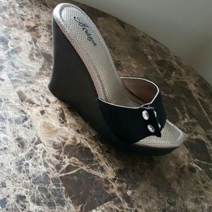 Black Pony Hair Wedges