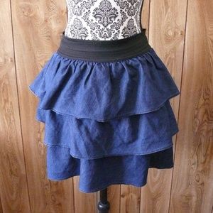 3 Tier Blue Denim Ruffle Skirt
