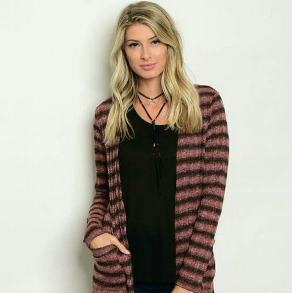 New Junior's Cute Boutique Dusty Rose Striped Long - Picture 1 of 4