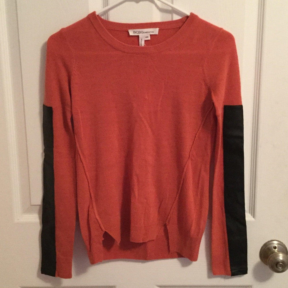 BCBG Coral Sweater with Leather Accent
