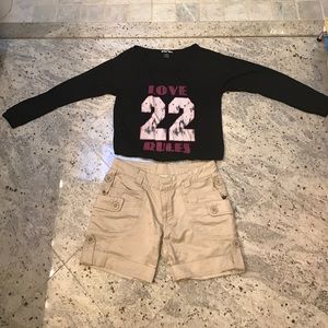 Black Box Top + Tan Shorts