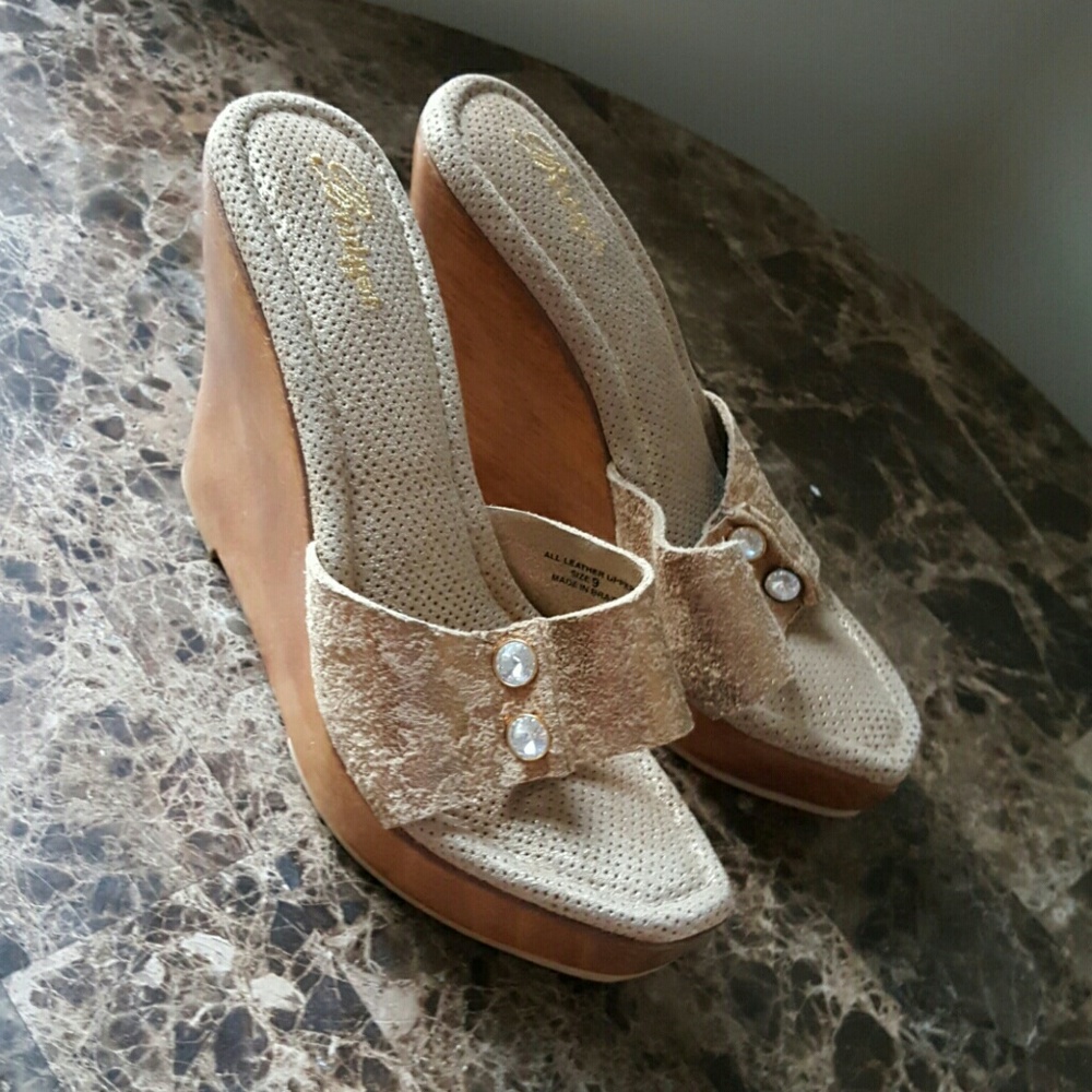 Gold suede wedges