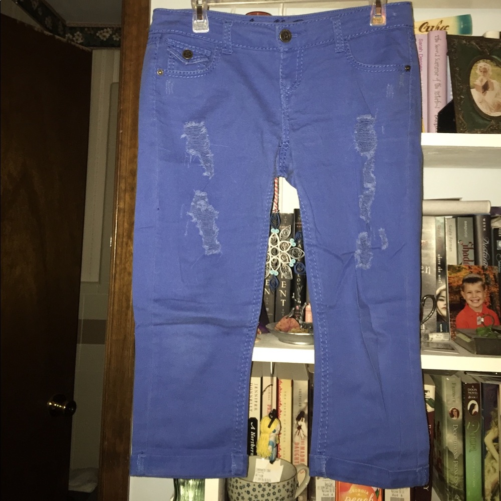 Blue Ripped Capris