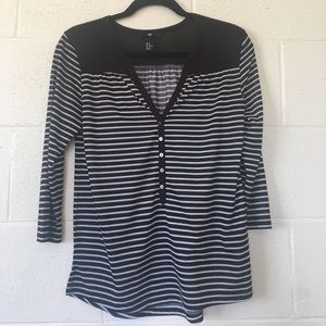 Sheer Striped 3/4 Sleeve Top