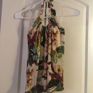 Flowy tropical halter top.