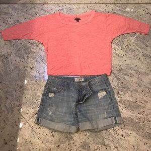 American Eagle Quarter Sleeve Top + Denim Shorts