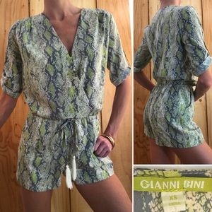 Gianni Bini Romper Green Cream & Grey Snakeskin XS