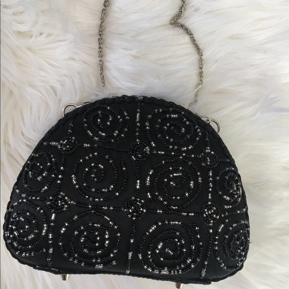 Handbags - Small Formal Black Clutch Bag With Chain