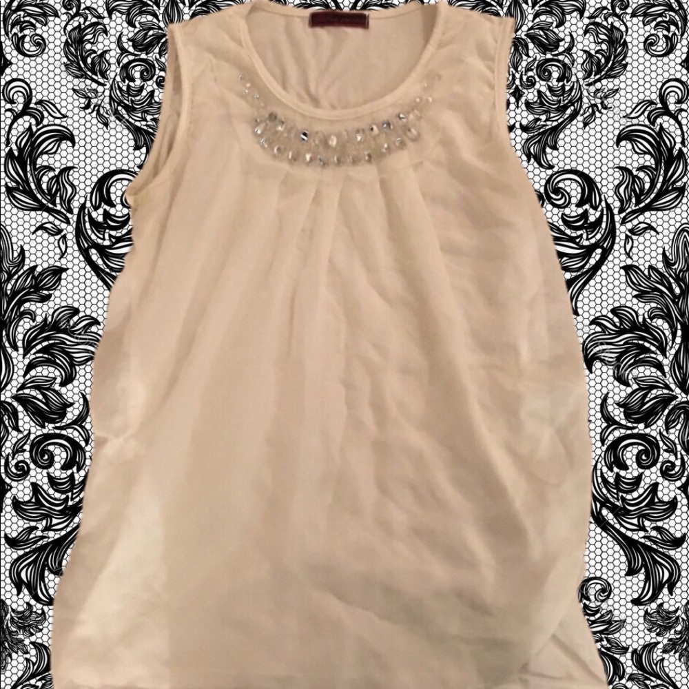 Blue Moon White rhinestone sleeveless dressy tank