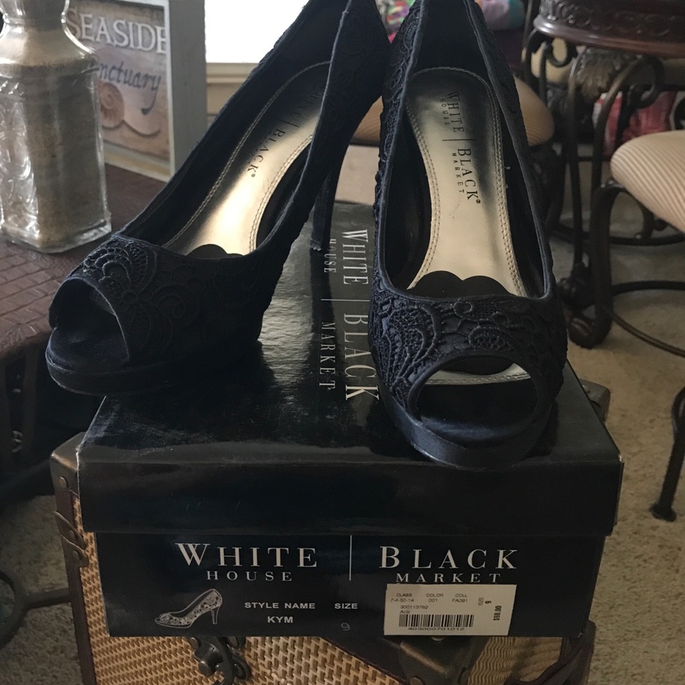White House Black Market Kym Black Lace Heels