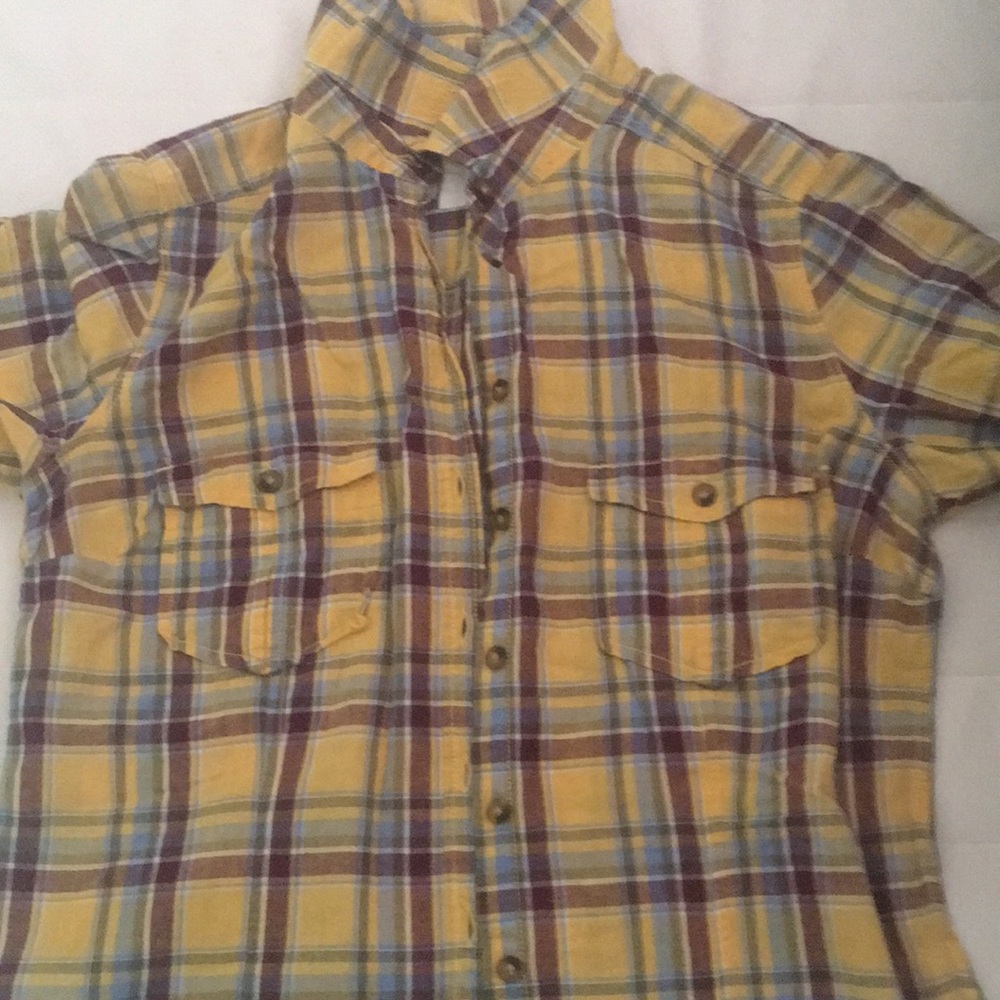 Yellow and brown checkered short sleeves