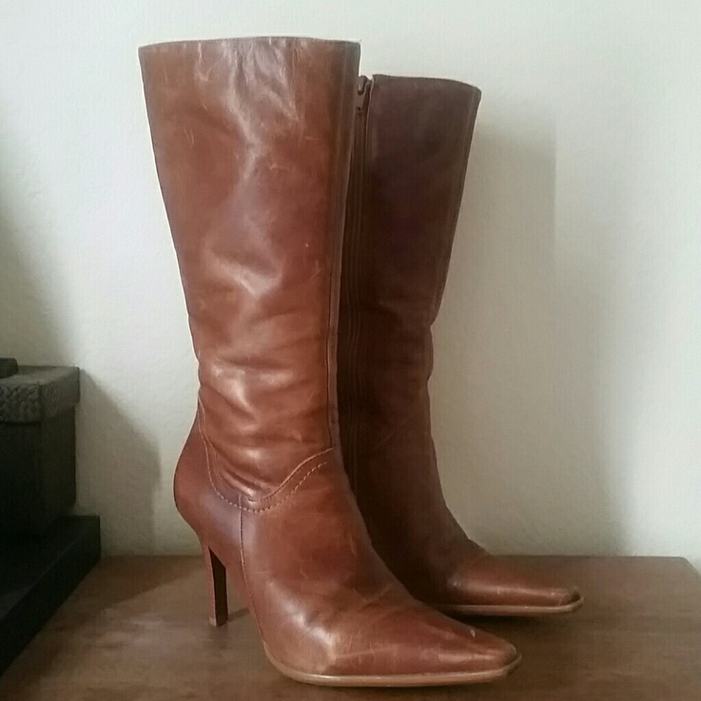 Cathy Jean Knee High Leather Cognac Boots