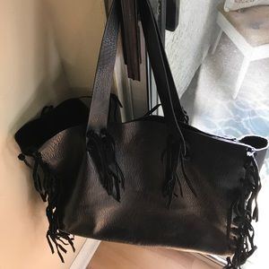 Urban outfitters black leather fringe tote bag