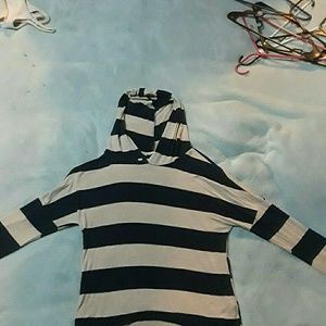 Blue and white hooded shirt