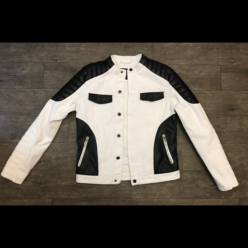 Zara Man Denim Jean Jacket with Faux Leather M