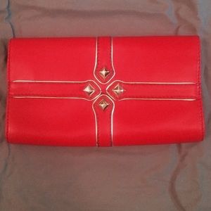 Red clutch with gold detail