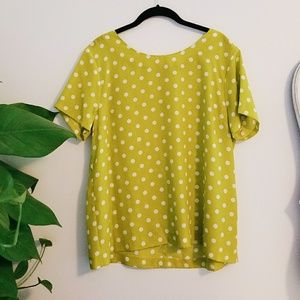 J. Crew green white  polka dot short sleeve blouse