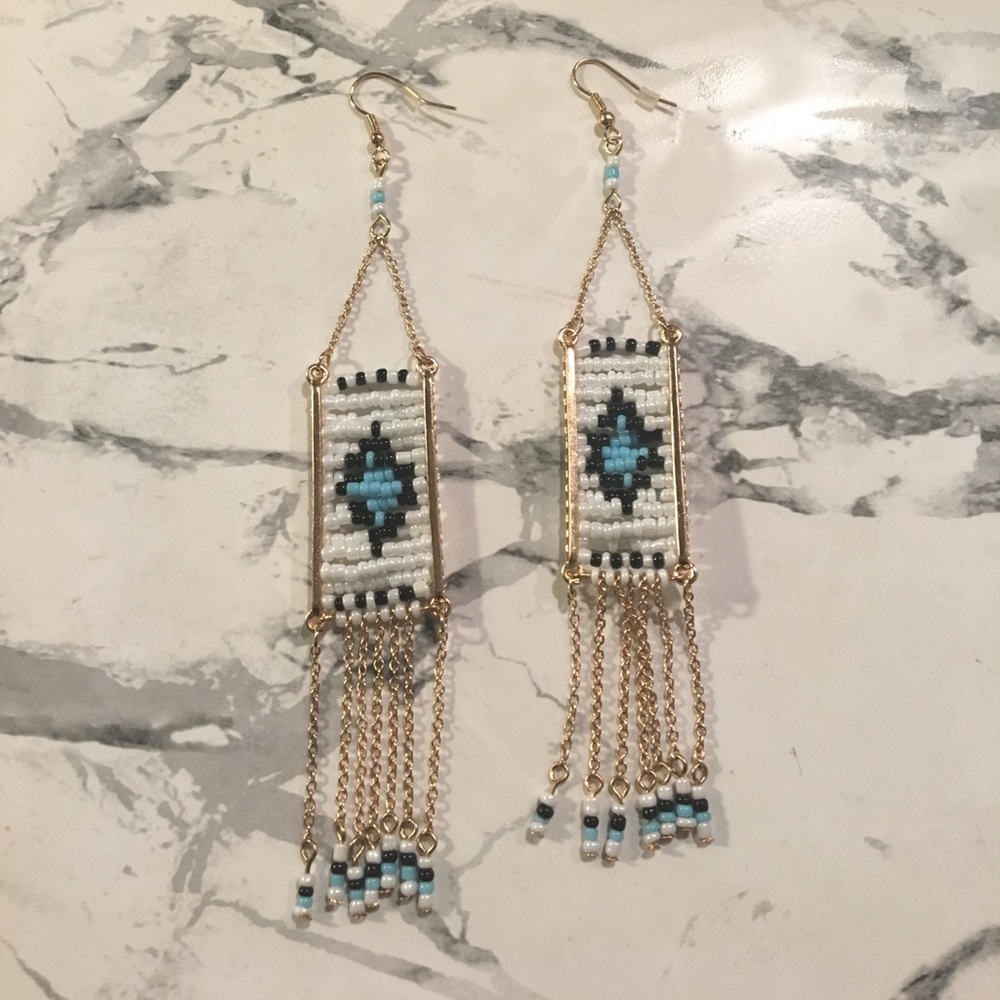 Boho 🌈🍒 Long Dangle Earrings with beading - Picture 2 of 4