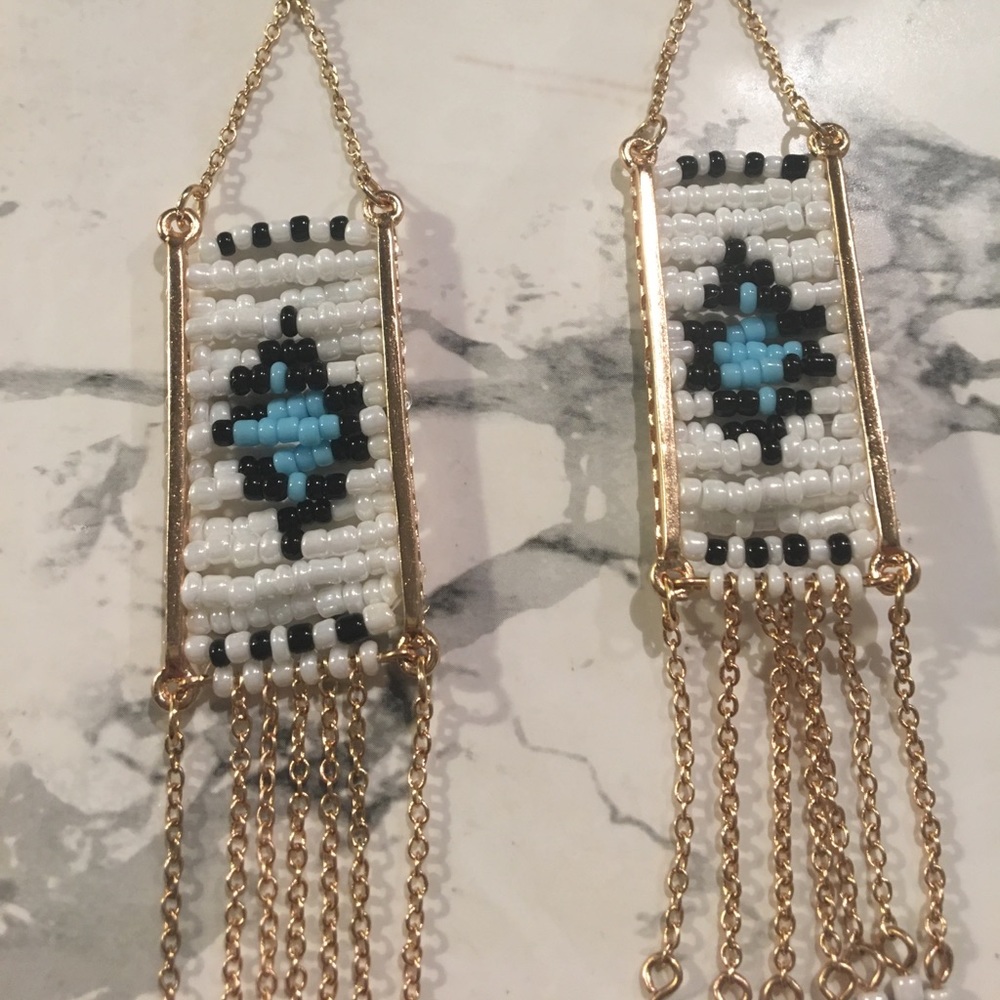 Boho 🌈🍒 Long Dangle Earrings with beading - Picture 3 of 4