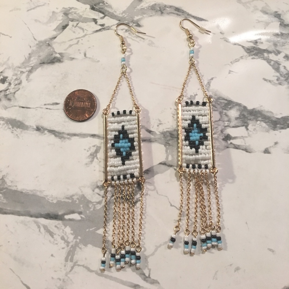 Boho 🌈🍒 Long Dangle Earrings with beading - Picture 4 of 4