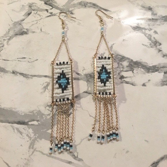 Boho ๐๐ Long Dangle Earrings with beading - Picture 2 of 4