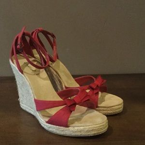 Red strappy wedges
