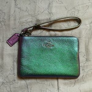 COACH Hologram Purple Green Iridescent Wristlet